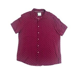 Denim & Flower Ricky Singh Polka Dot Camp Shirt Burgundy White XL Casual
